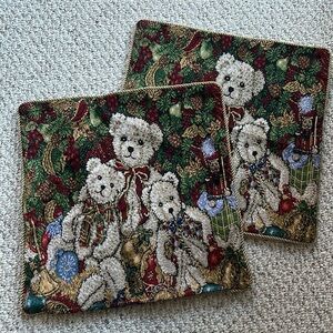 Tapestry Pillow Covers Christmas Holiday Bears Violet Linen 18x18